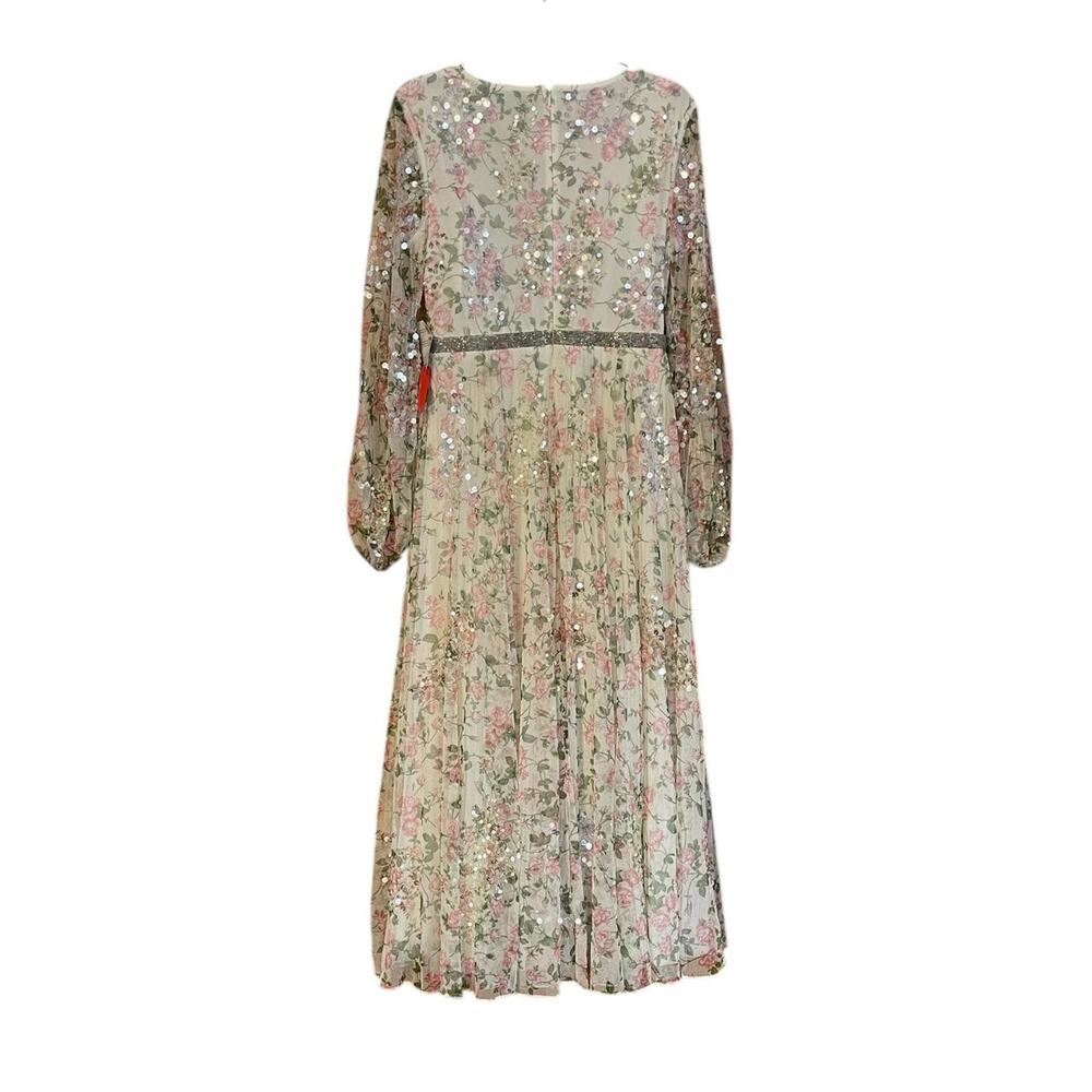 Mac Duggal NWT Sz 8 93788 Embellished Floral Print Faux Wrap A Line Midi Dress - Picture 5 of 8